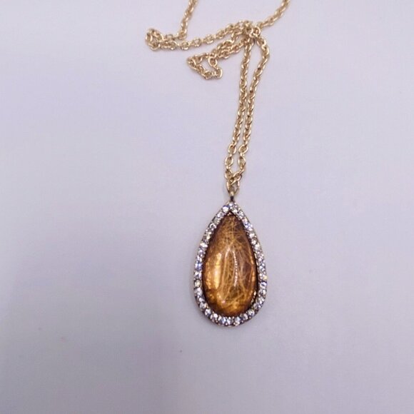 Laura Ashley Orange Teardrop Rhinestone Pendant Necklace 18” New - Picture 2 of 4